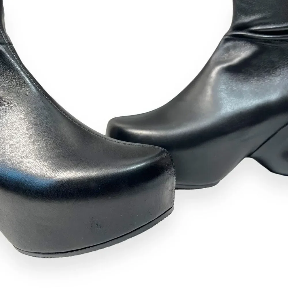 GIVENCHY G-Clog Lambskin Black Leather Over-the-knee Vouge Runway Boots Size 39